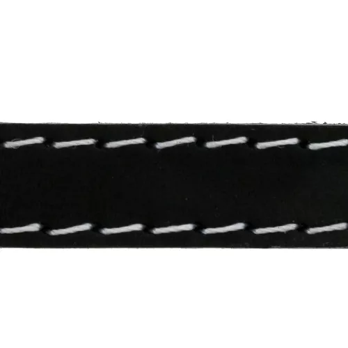 Cordón de cuero plano - croûte de cuir - surpiqué 10 mm - Noir x 1m