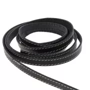 Cordón de cuero plano - croûte de cuir - surpiqué 10 mm - Noir x 1m