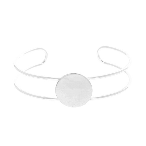 Pulsera engaste de latón para cabuchón redondo 20 mm - Chapado en plata fina x1