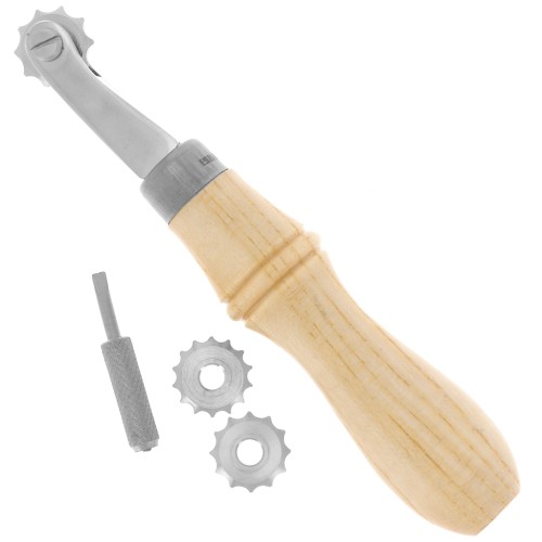 Herramienta para marcar y agujerear el cuero antes de coserlo - mango de madera x1