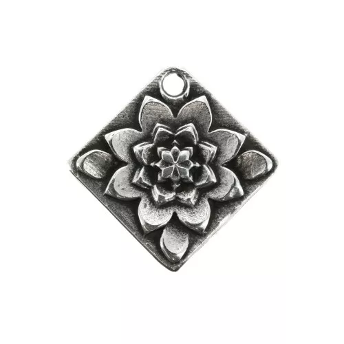 Colgante rombo flor 21mm para hacer joyas DIY - Chapado Plateado envejecido
