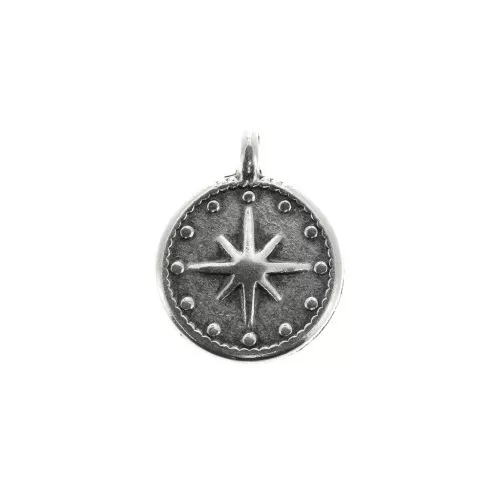 Colgante medalla estrella del norte 12mm Chapado Plateado envejecido