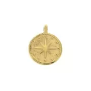 Colgante medalla estrella del norte 12mm para hacer joyas DIY - Dorado con oro fino x1