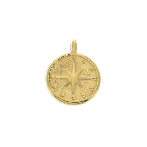 Colgante medalla estrella del norte 12mm para hacer joyas DIY - Dorado con oro fino x1