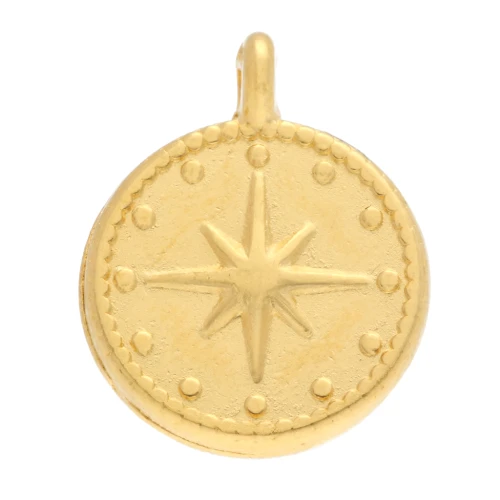 Colgante medalla estrella del norte 12mm para hacer joyas DIY - Dorado con oro fino x1