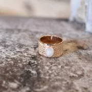 Anilla anchura texturada engaste piedra de luna talla 56 Chapado de Oro 3 micrasx1