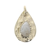 Dije martillado gota con anilla 17 mm Piedra de Luna / Chapado de Oro 3 micras