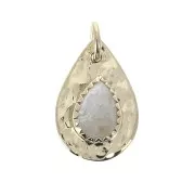 Dije martillado gota con anilla 17 mm Piedra de Luna / Chapado de Oro 3 micras