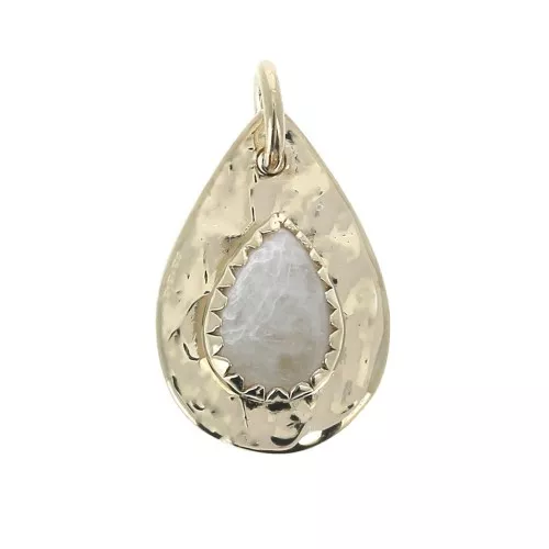 Dije martillado gota con anilla 17 mm Piedra de Luna / Chapado de Oro 3 micras