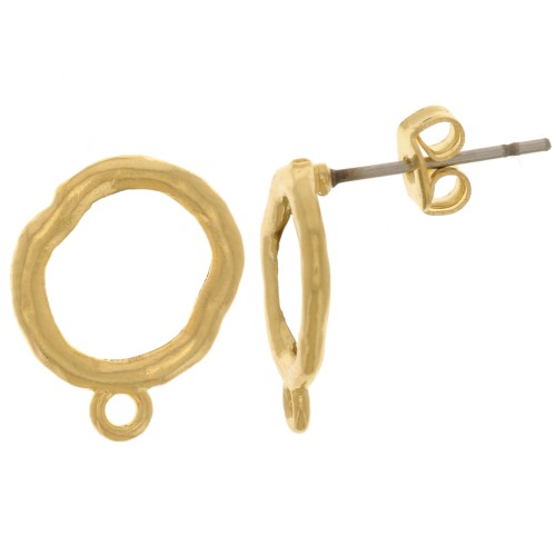 Pendientes redondos irregulares martillados 14x11mm Dorados con oro fino x2