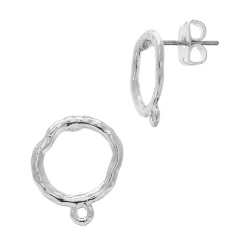 Ganchos pendientes redondos martillados con anillas a decorar 14x11mm - Rodiado x2
