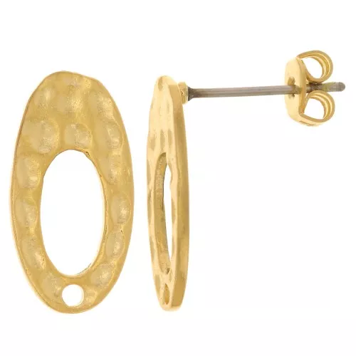 Tachuelas ovaladas huecas martilladas para decorar 17x9 mm - Dorado con oro fino x2