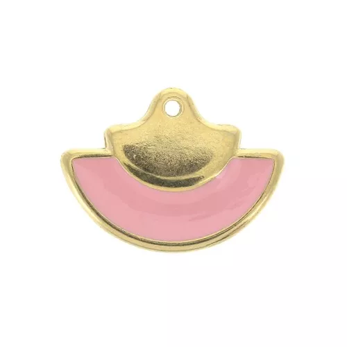 Colgante abanico de zamac y resina epóxi 15x20 mm Dorado / Rosa x1
