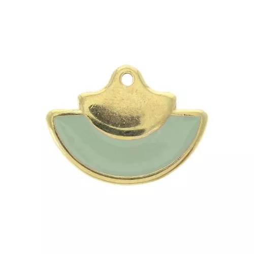 Colgante abanico de zamac y resina epóxi 15x20 mm Dorado / Mint x1