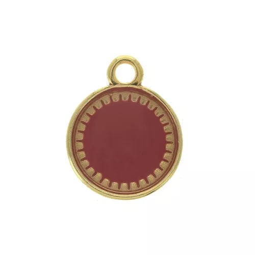 Colgante redondo de zamac y de resina epóxi 15x12 mm Dorado / Granate x1