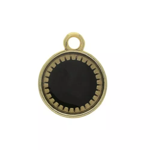 Colgante redondo de zamac y de resina epóxi 15x12 mm Dorado / Negro x1