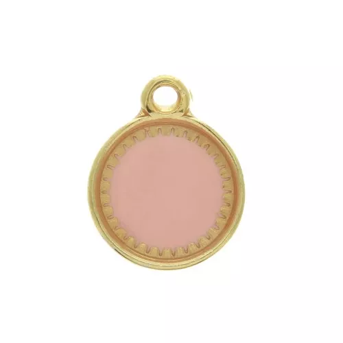 Colgante redondo de zamac y de resina epóxi 15x12 mm Dorado / Rosa x1