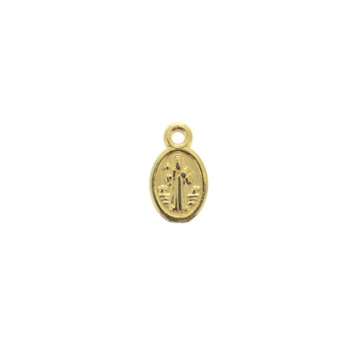 Dije medallón ovalado símbolos religiosos cruz y jesús 13x8 mm - Dorado con oro fino x1