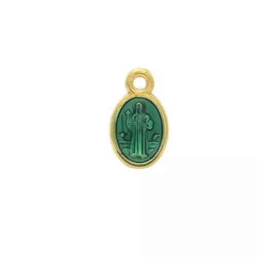 Dije/Medallón ovalado símbolos religiosos y resina epóxi 13x8mm Dorado/ Verde x1
