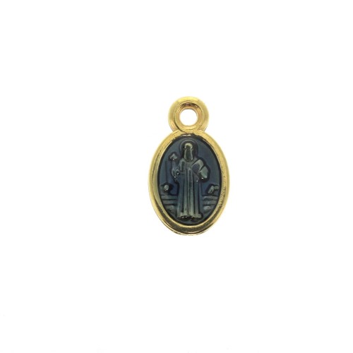 Dije/Medallón ovalado símbolos religiosos y resina epóxi 13x8mm - Dorado / Azul x1