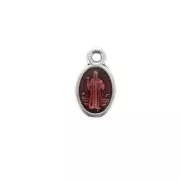 Dije/Medallón ovalado símbolos religiosos y resina epóxi 13x8mm Plat envej/Rojo x1