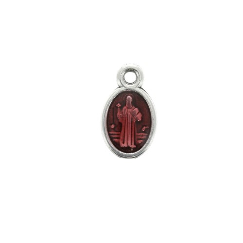 Dije/Medallón ovalado símbolos religiosos y resina epóxi 13x8mm Plat envej/Rojo x1