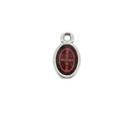 Dije/Medallón ovalado símbolos religiosos y resina epóxi 13x8mm Plat envej/Rojo x1