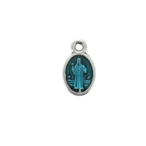 Dije/Medallón ovalado símbolos religiosos resina epóxi 13x8mm Plat env/Turquesa x1