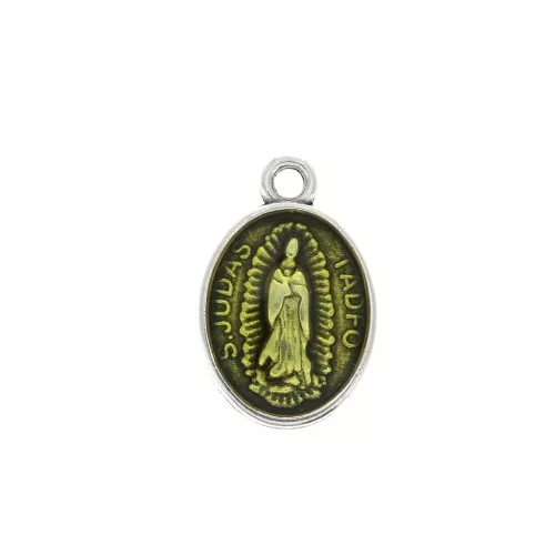 Colgante medallón ovalado símbolo religioso/epóxi 17x11mm Plat envej/Amarillo x1