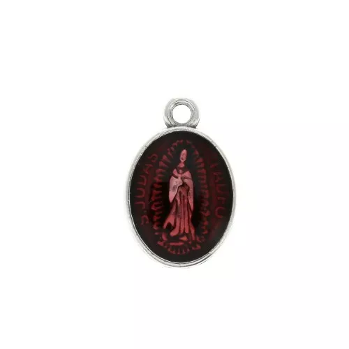 Colgante medallón ovalado símbolo religioso/epóxi 17x11mm Plateado envej/Rojox1
