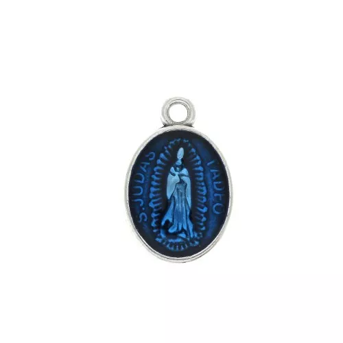 Colgante medallón ovalado símbolo religioso/epóxi 17x11mm Plat envejecido/Azul x1