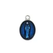 Colgante medallón ovalado símbolo religioso/epóxi 17x11mm Plat envejecido/Azul x1