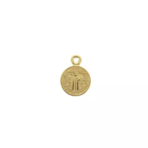 Dije medallón redondo de zamac símbolos religiosos cruz/Santo 13x9 mm - Dorado con oro fino x1