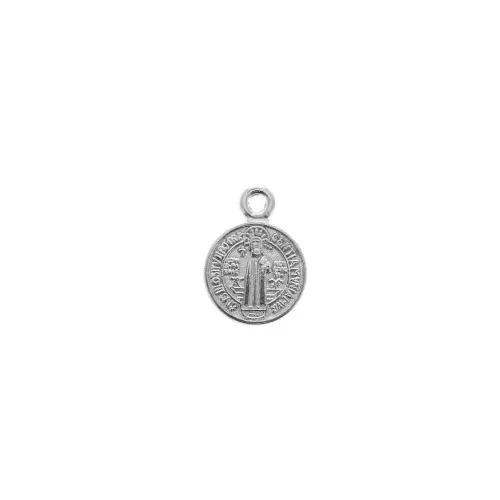 Dije medallón redondo símbolos religiosos cruz/Santo 13x9mm Chapado Plateado en x1