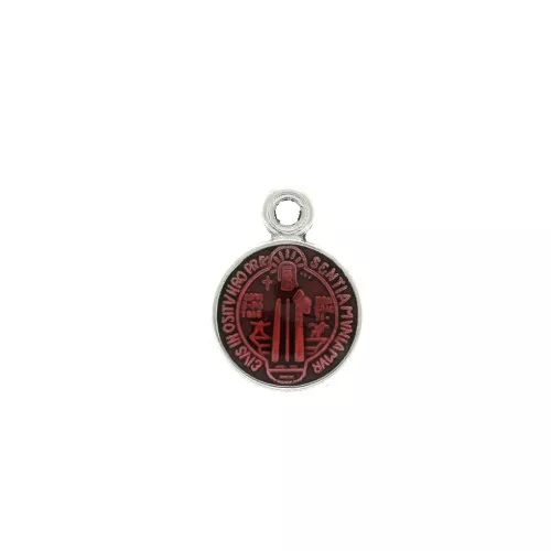Dije medallón redondo símbolo religioso/resina epóxi 13x9mm Plat envej/Rojo x1