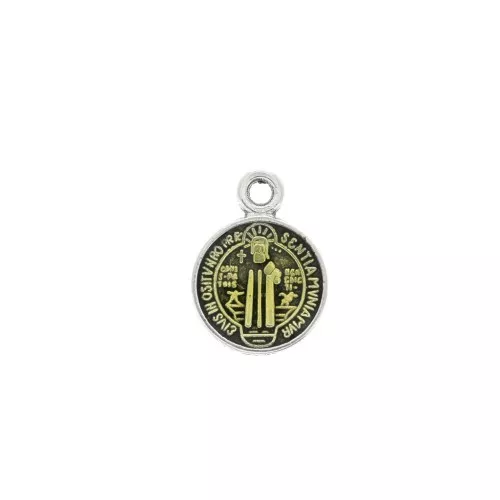 Dije medallón redondo símbolo religioso/resina epóxi 13x9mm Plat envej/Amarillo x1