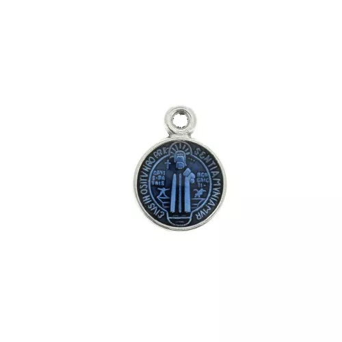 Dije medallón redondo símbolo religioso/resina epóxi 13x9mm Plat envejecido/Azulx1