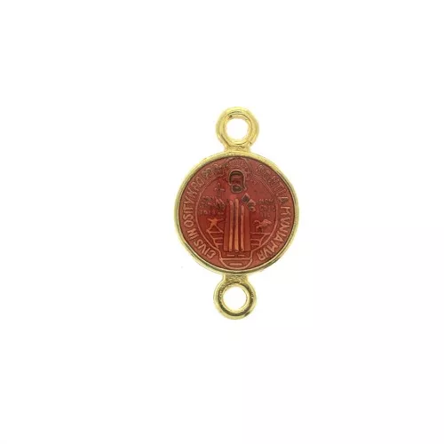Entrepieza redondo de zamac & resina epóxi - Santo 16x9 mm - Dorado / Rojo x1