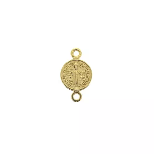 Entrepieza redondo de zamac - símbolos religiosos cruz y Jésus 16x9 mm - Dorado con oro fino x1