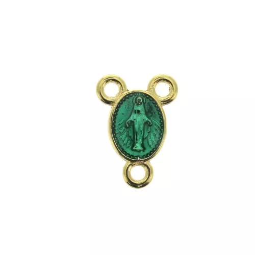 Entrepieza 3 anillas de zamac & resina epóxi Virgen María 15mm Dorado / Verde x1