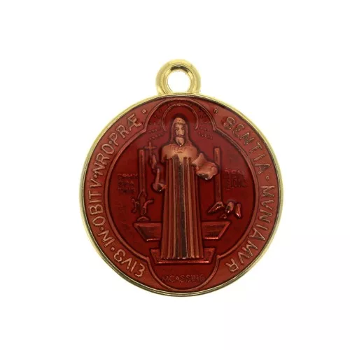 Medallón redondo de zamac & resina epóxi - símbolos religiosos 23x20mm - Dorado/Rojo x1