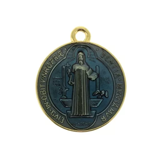 Medallón redondo de zamac & resina epóxi - símbolos religiosos 23x20 mm - Dorado/Azul x1