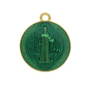 Medallón redondo de zamac & resina epóxi - símbolos religiosos 23x20 mm - Dorado/Verde x1
