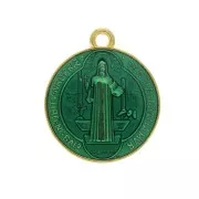 Medallón redondo de zamac & resina epóxi - símbolos religiosos 23x20 mm - Dorado/Verde x1