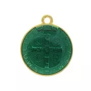Medallón redondo de zamac & resina epóxi - símbolos religiosos 23x20 mm - Dorado/Verde x1