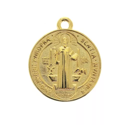 Medallón redondo de zamac símbolos religiosos cruz / Santo 23x20 mm - Dorado con oro fin x1