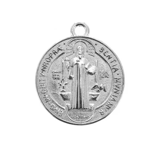Medallón redondo símbolos religiosos cruz/Santo 23x20mm Chapado Plateado envejecid