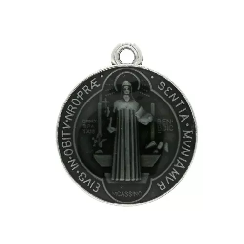 Medallón redondo de zamac/resina epóxi símbolos 23x20mm Plat envej/Negro x1