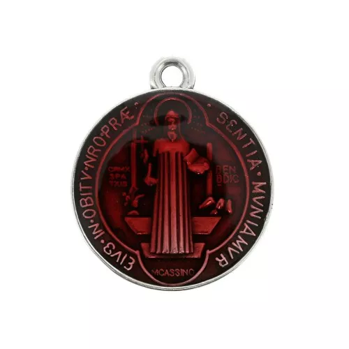 Medallón redondo de zamac/resina epóxi símbolos 23x20mm Plat envej/Rojo x1