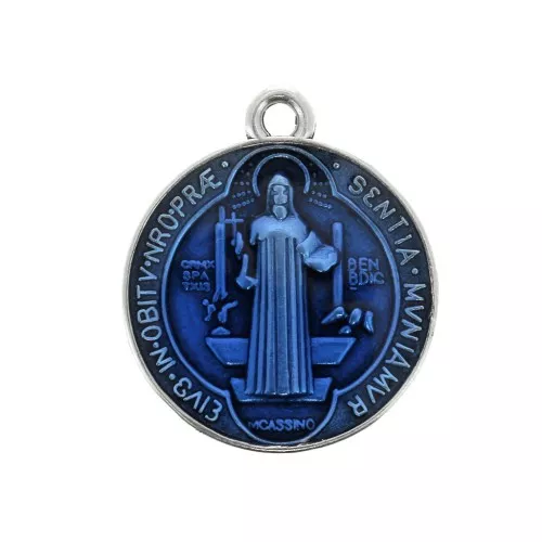 Medallón redondo de zamac/resina epóxi símbolos 23x20mm Plat envej/Azul x1